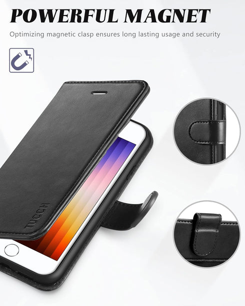 TUCCH Case Wallet for iPhone SE 2022/iPhone 7/8/iPhone SE 2020, PU Leather with 3 Card Slots, Magnetic Flip Folio