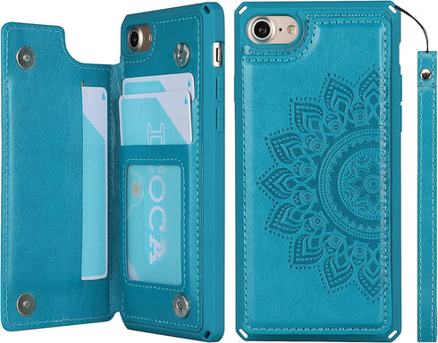 iCoverCase Wallet Case for iPhone SE (2nd), RFID Blocking PU Leather Kickstand Magnetic Shockproof Case