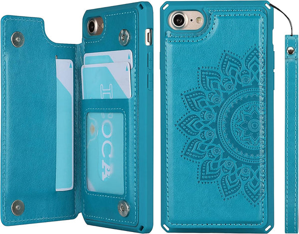 iCoverCase Wallet Case for iPhone SE (2nd), RFID Blocking PU Leather Kickstand Magnetic Shockproof Case