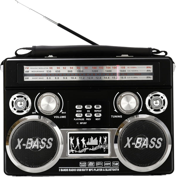 Supersonic SC-1097BT Portable 3 Band Radio with Bluetooth, Flashlight, MP3 Playback