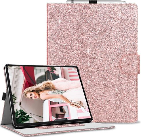 Fingic iPad Air 13 inch Case 2024, iPad Pro 12.9 inch 2018-2022 Case with Pencil Holder, Rose Gold