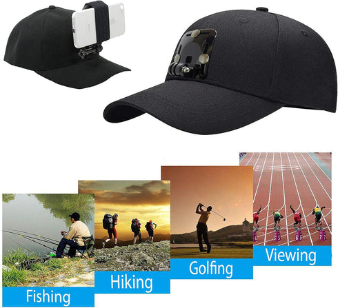 Baseball Hat Compatible with Smartphone or GoPro Camera Head Mount for Any Cell Phone or Action Camera