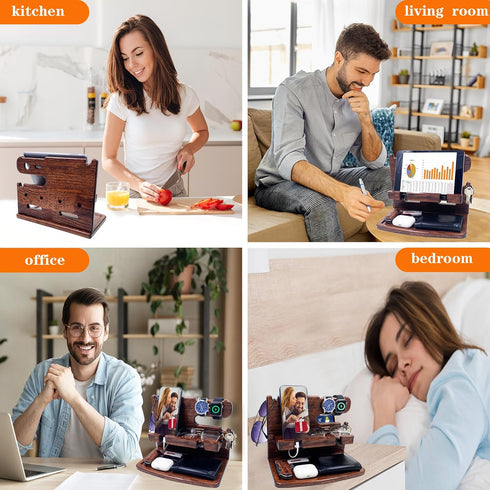 Gifts for Men Women Dad Husband Boyfriend, Wood Phone Docking Station Nightstand Organizer for Mother's Day, Father's