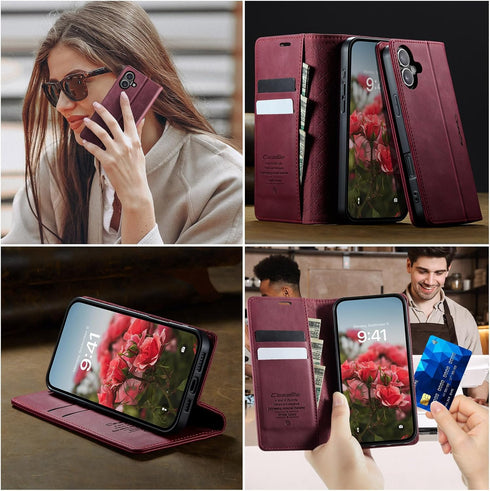 Cracedily 17 17, Wallet Case for iPhone Leather Wallet Flip Cover with Card Holder, Kickstand, Magnetic Closure, RFID