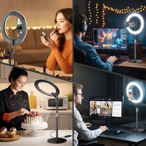 Wowcati 10" Desk Ring Light with Magnetic Phone Stand for Zoom Meetings, Ring Lights for Video Recording, Laptop Light