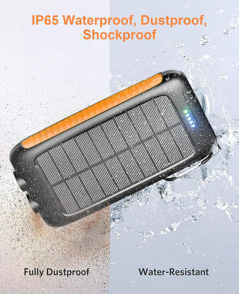 20000mAh Power Bank - Portable Solar Charger, External Battery Pack with Dual Built-in Super Bright Flashlight,