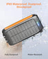 20000mAh Power Bank - Portable Solar Charger, External Battery Pack with Dual Built-in Super Bright Flashlight,