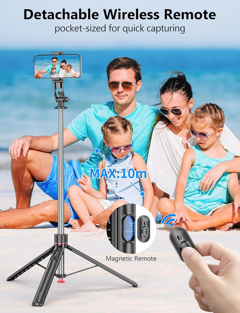 qirita 70" 1/4" Extendable Selfie Stick Tripod, Automatic Phone Tripod with Magnetic Remote & Screw, Lightweight Travel