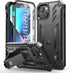 Protective Case for iPhone 13/14: Heavy Duty Military Grade Black Cover with Built-in Kickstand, Shock Proof Dual-Layer