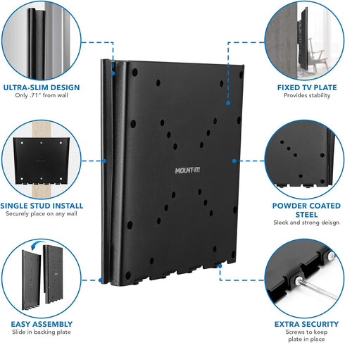 Mount-It! 2342 Inch 200x200 66 lb 0.7 Inch Low Profile Fixed TV Wall Mount Ultra Slim Flush Design for Screens Fits