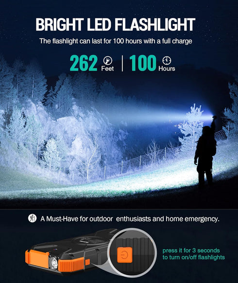 BLAVOR Solar Power Bank, PD18W QC3.0 Fast Charging, 20000mAh, IPX5 Waterproof, Camping Flashlight