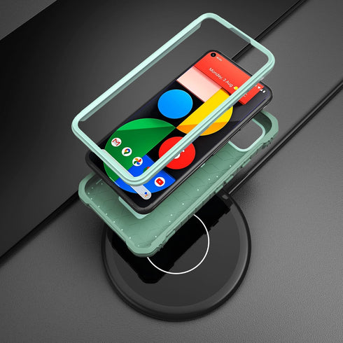 ExoGuard Google Pixel 5 Case, Rubber Shockproof Full-Body Cover with Built-in Screen Protector and Kickstand (Green)