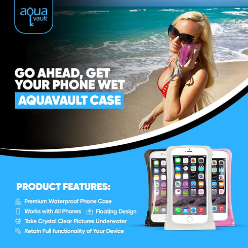 AquaVault 100% Waterproof Floating Smartphone Case & Money Pouch, Fits All Phones, Adjustable Neck Strap (Black)