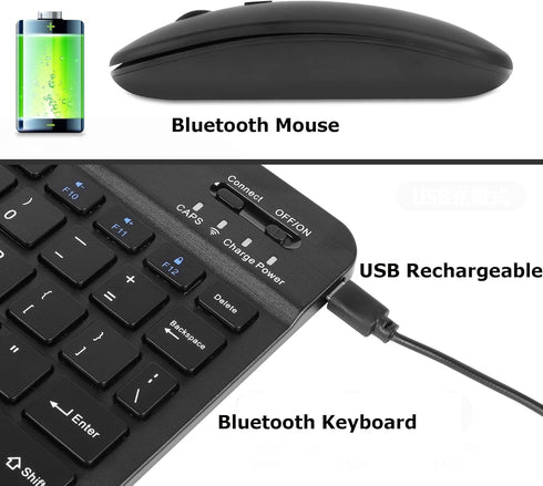 Bluetooth Wireless Keyboard and Mouse Combo, Ultra-Slim Ergonomic Rechargeable Set for Apple iPad, iPhone, Android
