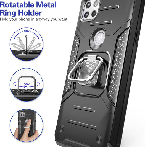for Moto One 5G Ace Case with Screen Protector, Shock Absorption Heavy Duty Slim Case with Car Mount Kickstand