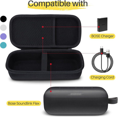 Hard Case for Bose SoundLink Flex Bluetooth Portable Speaker (Black Case) Compatible
