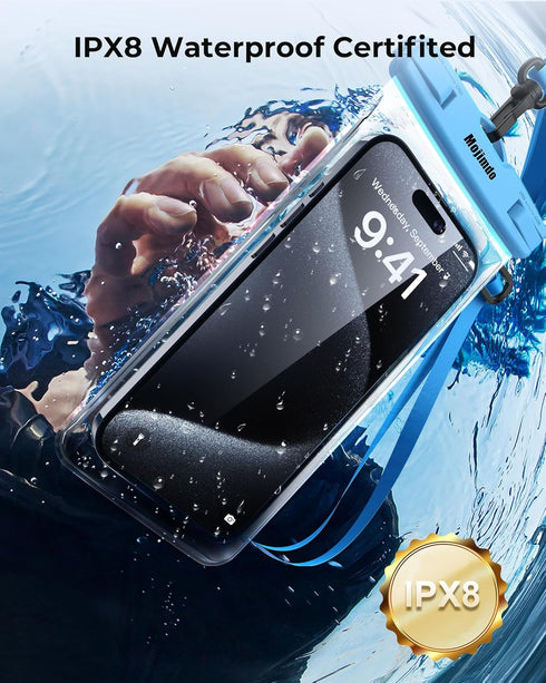 Waterproof Phone Pouch 8'', IPX8 Case with Lanyard for iPhone 15 14 13 12 11 Pro Max, 2 Pack/Blue
