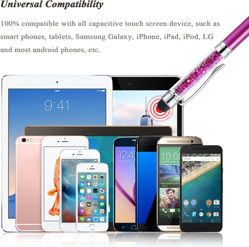Besgoods Stylus Pens 6Pcs Crystal 2 in 1 Slim Capacitive & Ballpoint Pen for Touch Screens, Sky Blue Pink Purple Royal