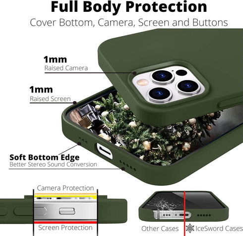 IceSword iPhone 12 Pro Max Case Dark Green, Thin Liquid Silicone Shockproof Cover, 6.7" with Soft Anti-Scratch