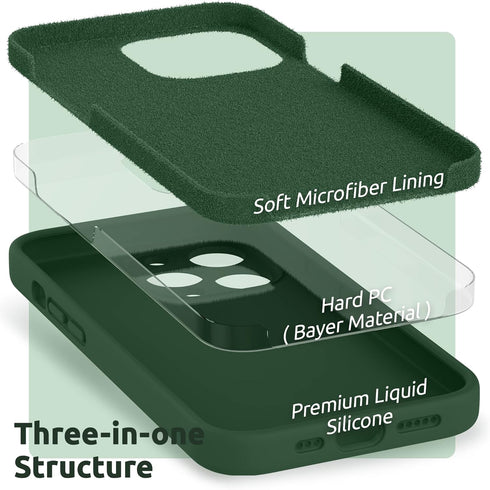 SURPHY Compatible with iPhone 13 Pro Case with Screen Protector, Liquid Silicone Phone Case, Clover Green, 6.1 inch