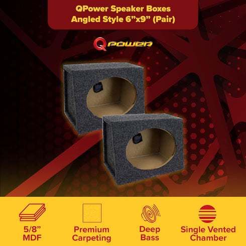 QPower Angled Style 6 x 9 Inch Car Audio Speaker Box Enclosures, 2 Boxes
