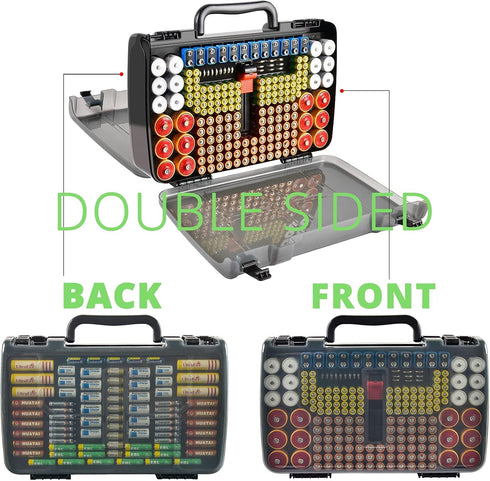 269 4A 9V 3V LR44 CR2 CR123 CR1632 18650 Battery Organizer Storage Case with Tester, Holds Batteries Double Sided Box
