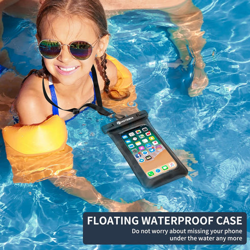 Waterproof Cell Phone Pouch Floating, Waterproof Float Phone Case Underwater Dry Bag with Neck Lanyard and Armband Compatible for iPhone Samsung Galaxy Up to 7 inches (Orange-Floating)