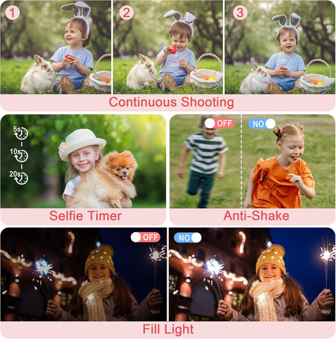 Pink Kids 4K Digital Camera: Compact Photography and Video Camera with 64MP Autofocus and 32GB TF Card