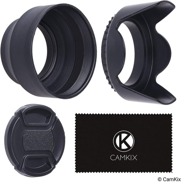 77mm Set of 2 Camera Lens Hoods and 1 Lens Cap, Rubber (Collapsible) + Tulip Flower for Enhanced Photography