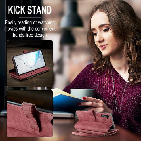 Asuwish Samsung Galaxy Note 10 Wallet Cover with Tempered Glass Screen Protector, Leather Flip, Card Holder, Red