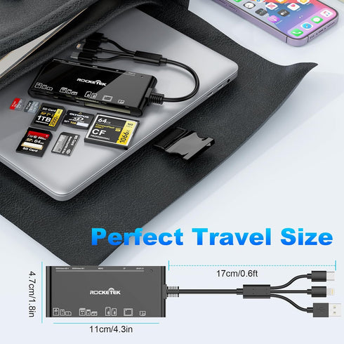 MTAKYA 7-in-3 USB3.0 5Gbps Multi Memory Card Reader, USB C Lighting Multi Card Reader for SD TF CF XD MS,SD Card Reader