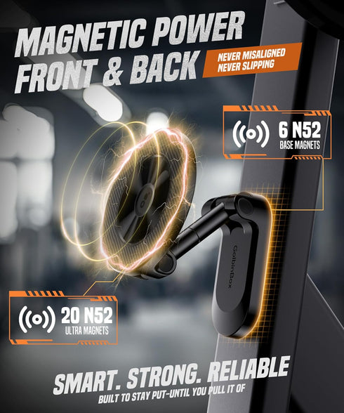GolbinBox 360 Magnetic Gym Phone Holder for MagSafe, All Metal Dual-Magnet Mount for iPhone and Android, Adjustable