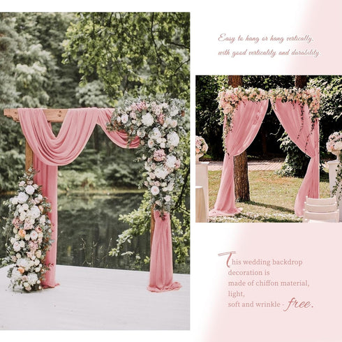 Wedding Arch Draping Fabric - 8 Panels 28" x 20ft Dusty Rose Chiffon Drapes for Ceremony and Reception Decorations