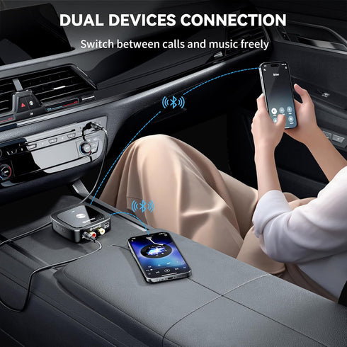 SONRU 6.0 24-Hour 3.5mm/RCA, Bluetooth Receiver, Bluetooth Adapter for Old Receiver, Low Latency, Battery Life with AUX