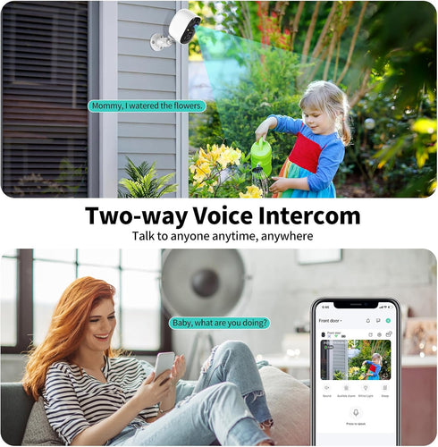 Tziarp 2K 2-Way (2.4GHz UHD Smart Wireless Security Camera Indoor/Outdoor,Battery Powered WiFi Camera with Color Night