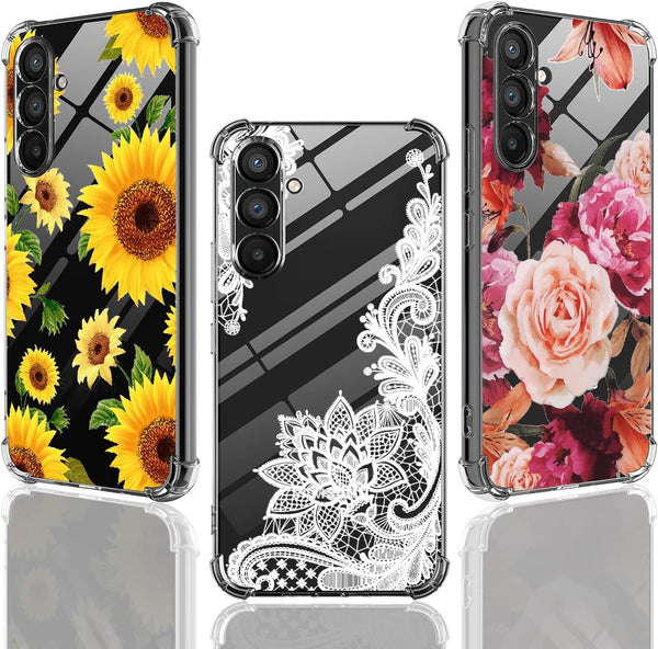 (3-Pack) Samsung Galaxy A14 5G Case, Soft Clear TPU Scratch-Resistant Drop Protection Phone Cover with Flower