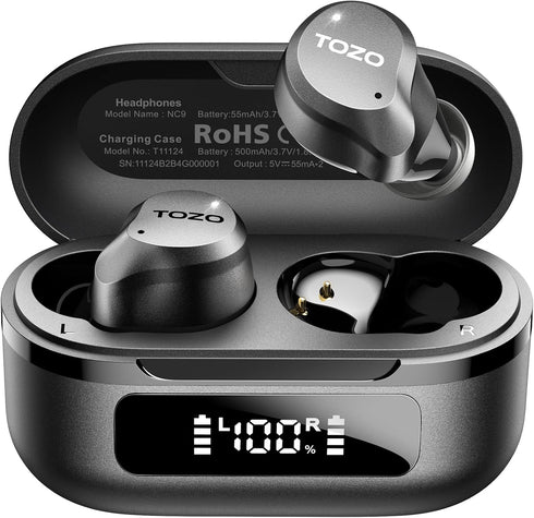 TOZO NC9 Hybrid Active Noise Cancelling Wireless Earbuds, 6 Mics ENC Clear