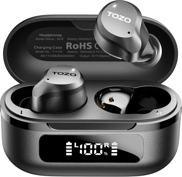 TOZO NC9 Hybrid Active Noise Cancelling Wireless Earbuds, 6 Mics ENC Clear
