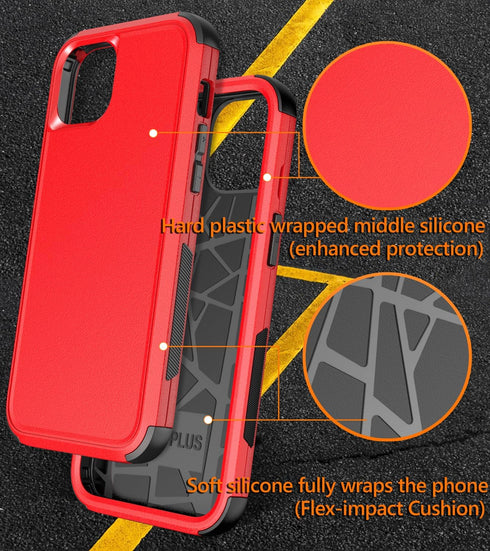 Diverbox Heavy Duty iPhone 15 Case (Red) - Shockproof, Dropproof, with Tempered Glass Screen Protector, 6.1 inch.