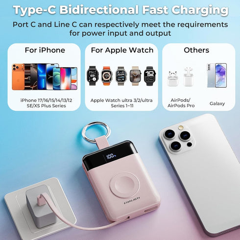 CHALIGTI Charger,5000mAh 20W Pack Ultra/11/10/9/8/7/6/SE,iPhone 17/16/15/14/13/12 Portable PD Super Fast Charging Power