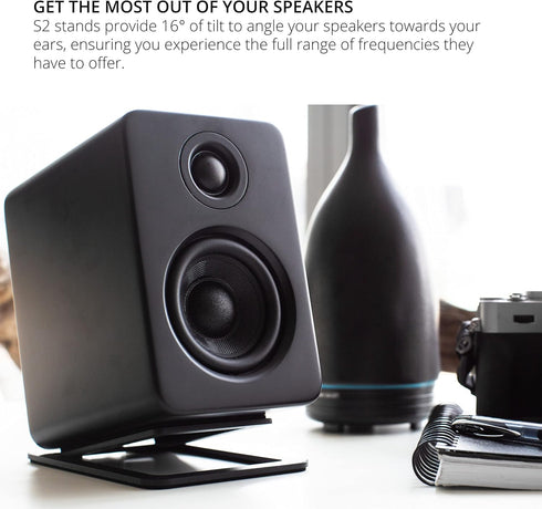 Kanto S2 Tilted Desktop Speaker Stands for Small Speakers & Compact Studio Monitors, Black