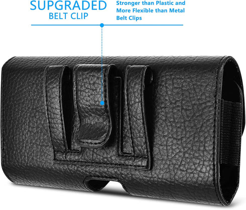 Leather Dual Phone Holster with Belt Loop for 2 Phones, Horizontal Two Phone Belt Holder for Men, Black for