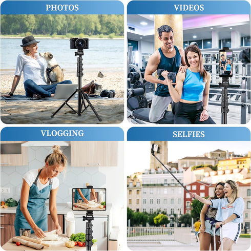 Phone Tripod, 70" Selfie Stick Tripod Stand Cell Phone Tripods with Remote Phone Holder Carry Bag, Aluminum Alloy Selfie Stick Tripod, Compatible with iPhone Samsung GoPro Smartphone