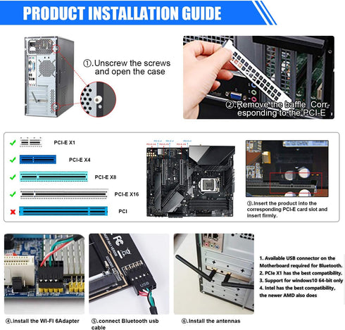Wireless Network Card Adapter M.2 NGFF to PCI-E, WiFi Network Card Converter with Dual-Band Antenna