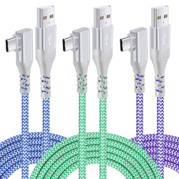Pofesun USB C Cable Fast Charging 3-Pack 10ft Nylon Braided Right Angle USB A to USB C Charger for Samsung Galaxy