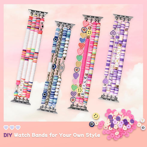 Laband DIY Beaded Bracelet for Apple Watch 38mm 40mm 41mm, Clay Beads with Charms Kit for Women Girls