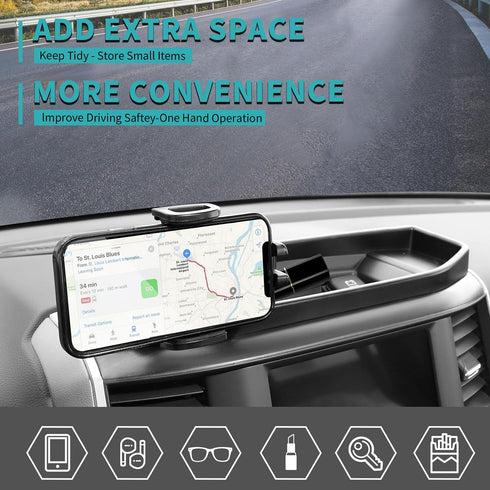Multi-Mount Dash Phone Holder with Arm Metal Rod for Dodge RAM 2018-2023 (for 8.4" Screen), Phone Mount Storage Tray