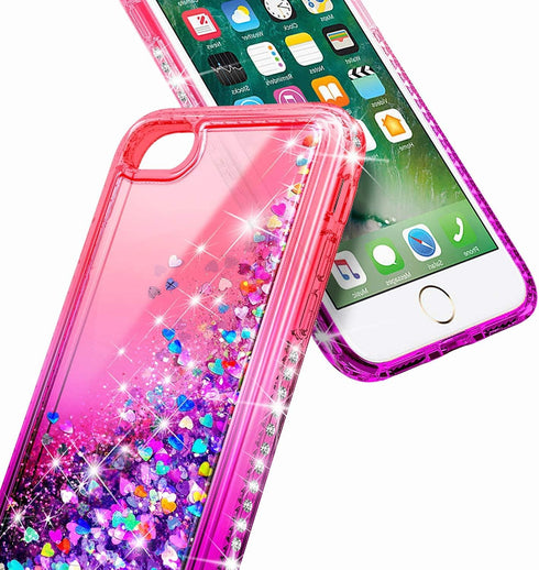 NGB iPhone 6 6S 7 8 Case, with Tempered Glass Screen Protector, Ring Holder, Pink/Purple