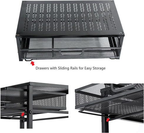 Metal Computer Monitor Stand with Drawer, Desktop Riser for Laptop, Printer, and Monitor, Black