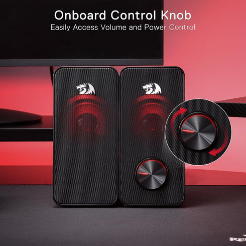 Redragon GS500 STENTOR PC Gaming Speaker, 2.0 Channel Stereo Desktop Speaker with Red Backlight, USB Powered